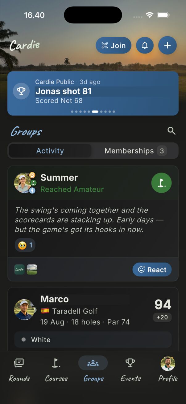 Everything your groups play, in one feed.