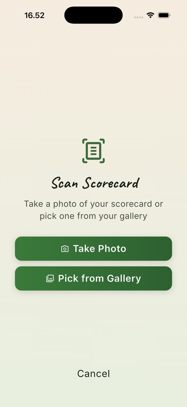 The scan screen with Take Photo and Pick from Gallery
